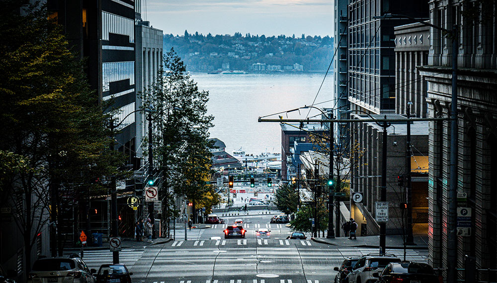 Street view of water in Seattle